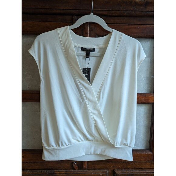 NWT Banana Republic x Repreve Ivory White Crepe Faux Wrap Top, Size PS - Picture 1 of 3